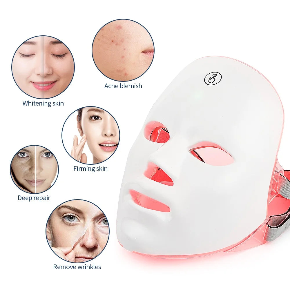 Masque LED Facial Rechargeable 7 couleurs, thérapie photonique LED, rajeunissement de la peau, Anti-acné, suppression des rides, masque de beauté, éclaircissement de la peau